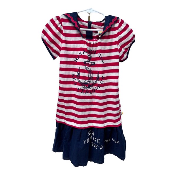 Harajuku Mini For Target Sailor Striped Dress Short Sleeve Girls Sz 5T Red Blue - Picture 1 of 6